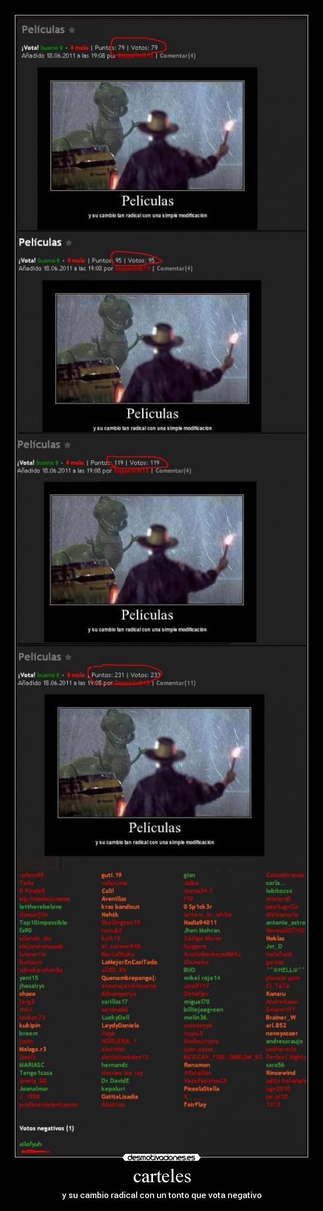 carteles - y su cambio radical con un tonto que vota negativo