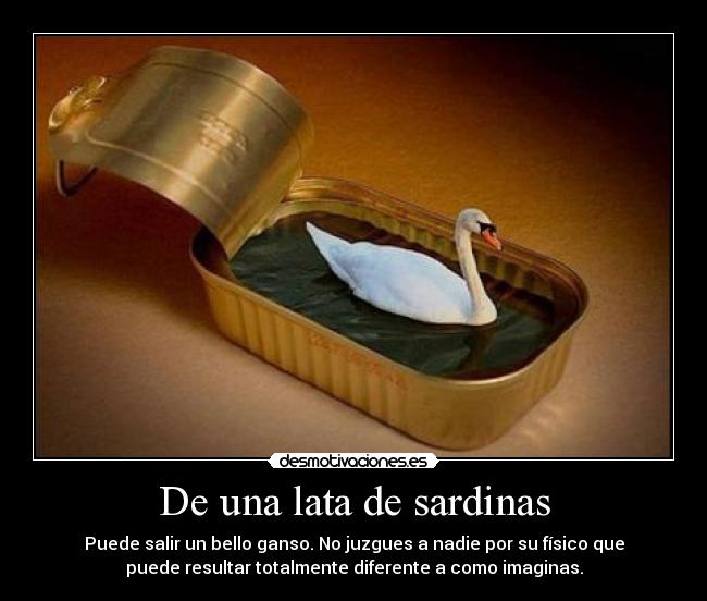 De una lata de sardinas - Puede salir un bello ganso. No juzgues a nadie por su físico que
puede resultar totalmente diferente a como imaginas.