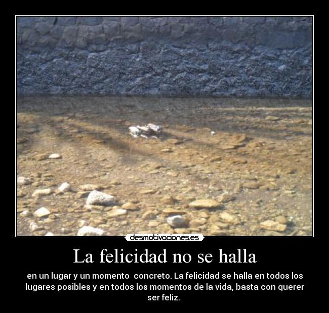 La felicidad no se halla - en un lugar y un momento concreto. La felicidad se halla en todos los
lugares posibles y en todos los momentos de la vida, basta con querer
ser feliz.