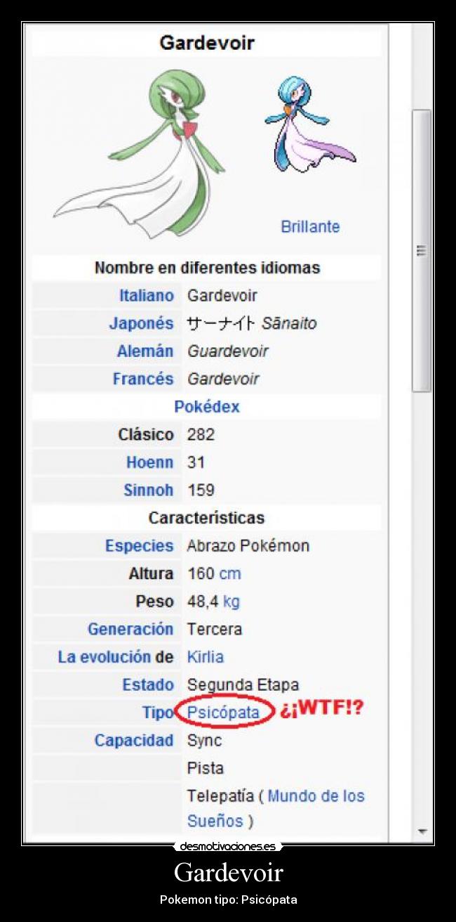 Gardevoir - Pokemon tipo: Psicópata