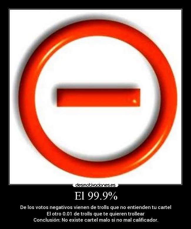 El 99.9% - De los votos negativos vienen de trolls que no entienden tu cartel
El otro 0.01 de trolls que te quieren trollear
Conclusión: No existe cartel malo si no mal calificador.