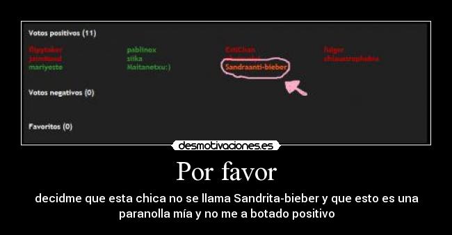 Por favor - decidme que esta chica no se llama Sandrita-bieber y que esto es una
paranolla mía y no me a botado positivo