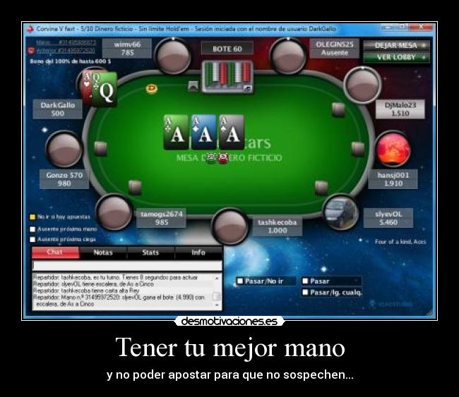 Tener tu mejor mano - y no poder apostar para que no sospechen...