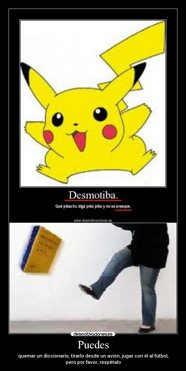 Puedes - quemar un diccionario, tirarlo desde un avión, jugar con él al fútbol,
pero por favor, respétalo