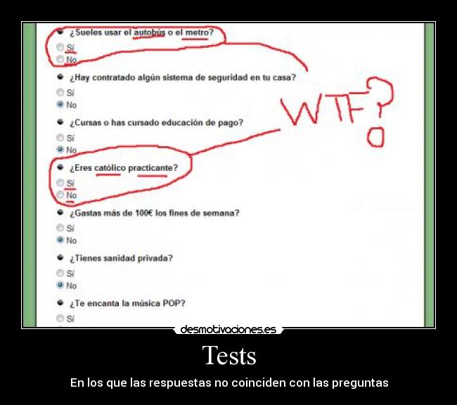 Tests - En los que las respuestas no coinciden con las preguntas