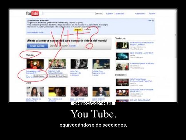 You Tube. - equivocándose de secciones.