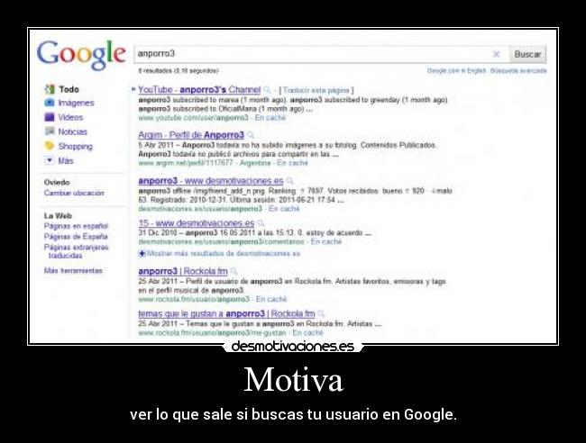 Motiva - ver lo que sale si buscas tu usuario en Google.