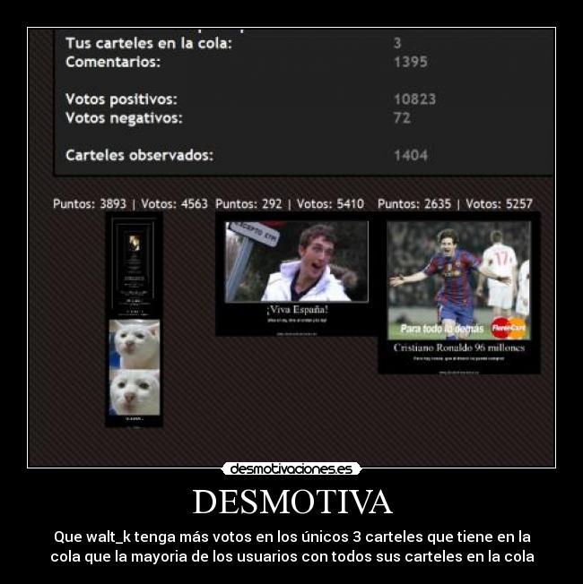 DESMOTIVA - Que walt_k tenga más votos en los únicos 3 carteles que tiene en la
cola que la mayoria de los usuarios con todos sus carteles en la cola