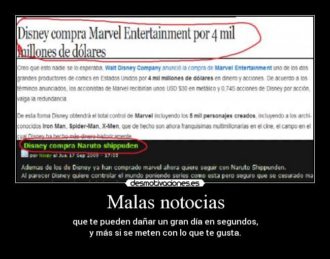 Malas notocias - que te pueden dañar un gran día en segundos,
y más si se meten con lo que te gusta.
