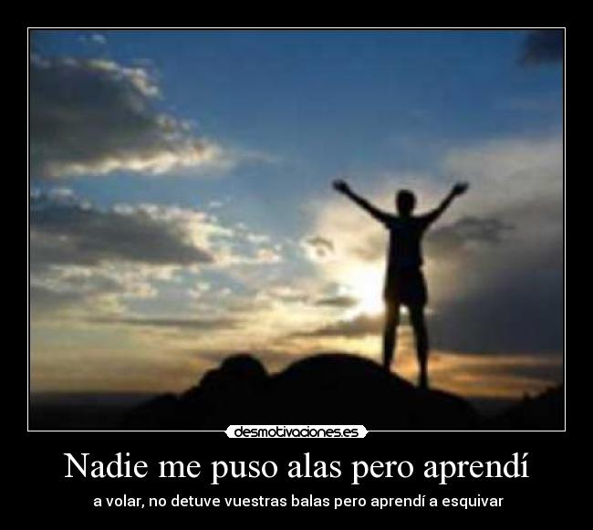 Nadie me puso alas pero aprendí - a volar, no detuve vuestras balas pero aprendí a esquivar