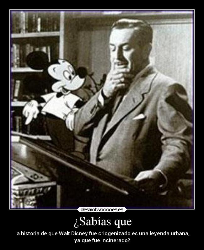 ¿Sabías que - la historia de que Walt Disney fue criogenizado es una leyenda urbana,
ya que fue incinerado?