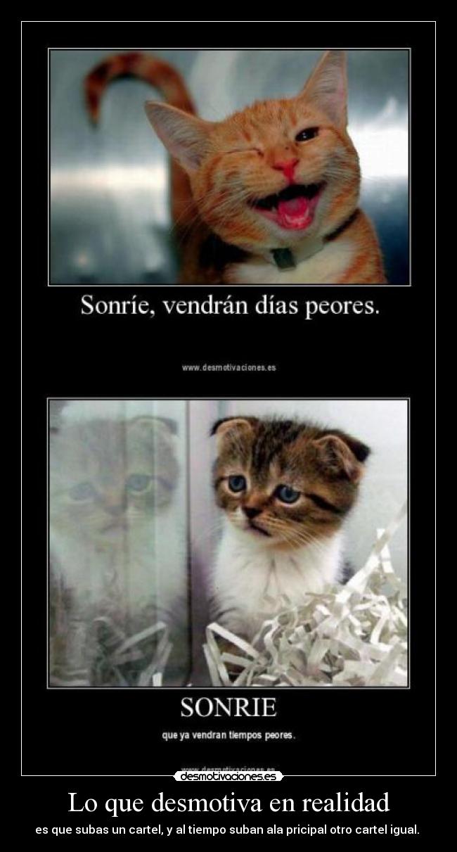 Lo que desmotiva en realidad - es que subas un cartel, y al tiempo suban ala pricipal otro cartel igual.