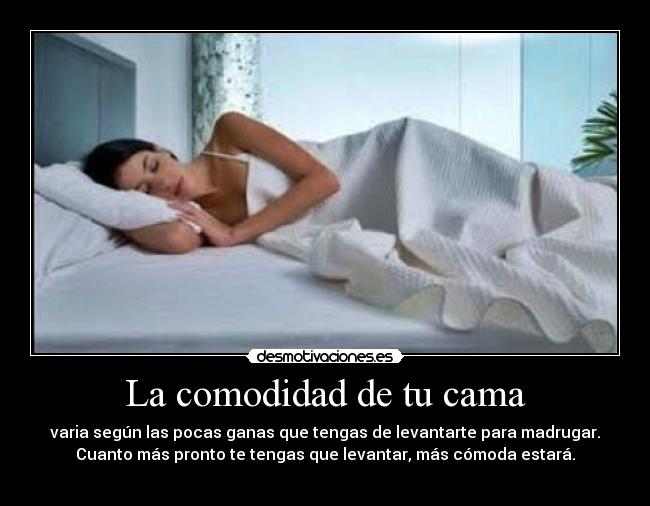 La comodidad de tu cama - varia según las pocas ganas que tengas de levantarte para madrugar.
Cuanto más pronto te tengas que levantar, más cómoda estará.