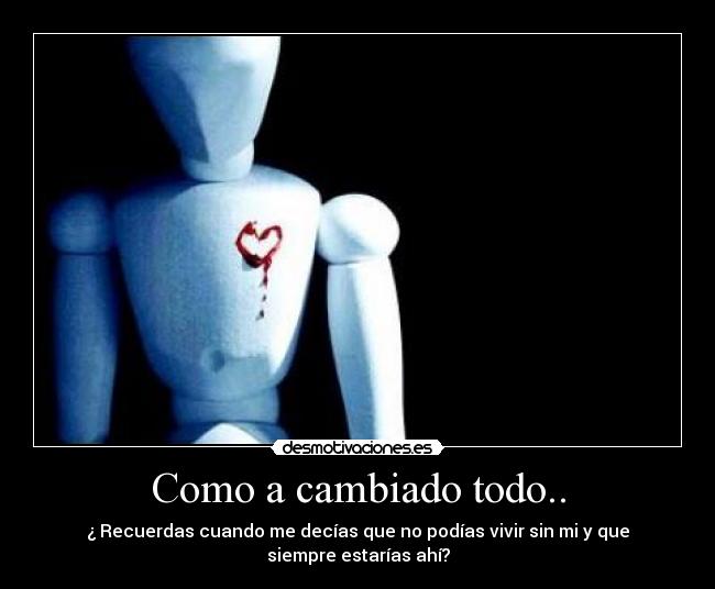 Como a cambiado todo.. - ¿ Recuerdas cuando me decías que no podías vivir sin mi y que
siempre estarías ahí?