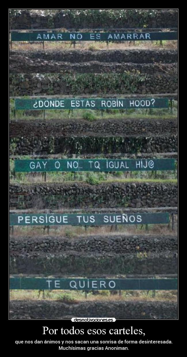 Por todos esos carteles, -