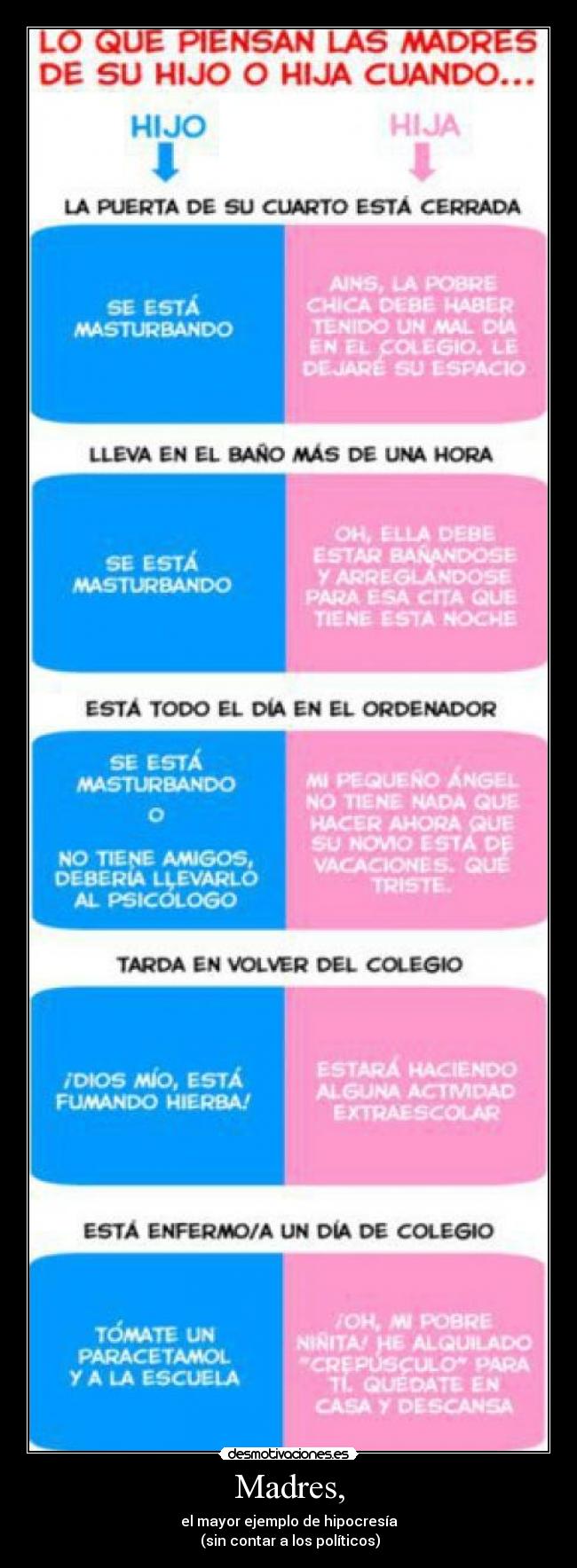 Madres, - el mayor ejemplo de hipocresía
(sin contar a los políticos)