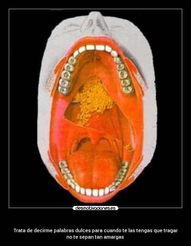 - Trata de decirme palabras dulces para cuando te las tengas que tragar
no te sepan tan amargas