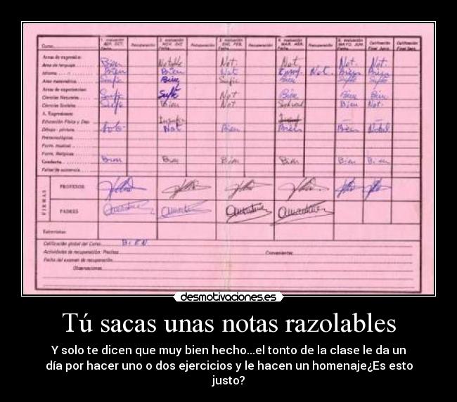 Tú sacas unas notas razolables -