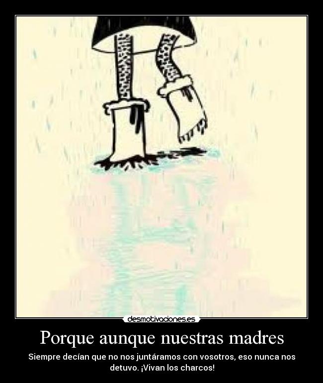 Porque aunque nuestras madres - Siempre decían que no nos juntáramos con vosotros, eso nunca nos
detuvo. ¡Vivan los charcos!