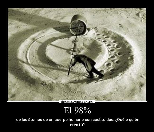 El 98% -  de los átomos de un cuerpo humano son sustituidos. ¿Qué o quién eres tú?