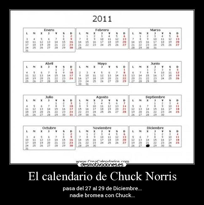 El calendario de Chuck Norris - pasa del 27 al 29 de Diciembre...
nadie bromea con Chuck...