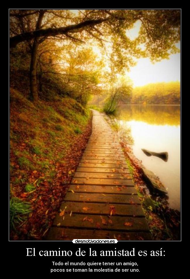 El camino de la amistad es así: - Todo el mundo quiere tener un amigo,
pocos se toman la molestia de ser uno.
