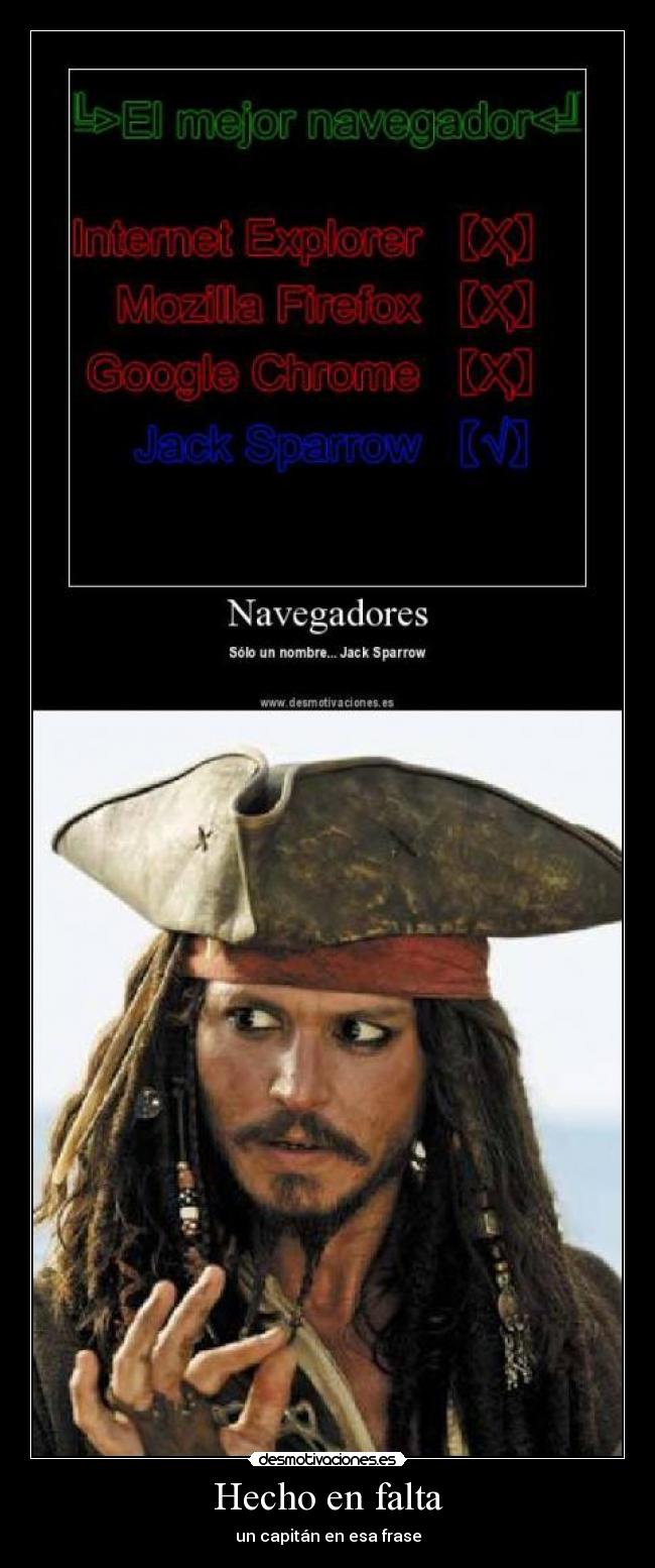 Hecho en falta - un capitán en esa frase