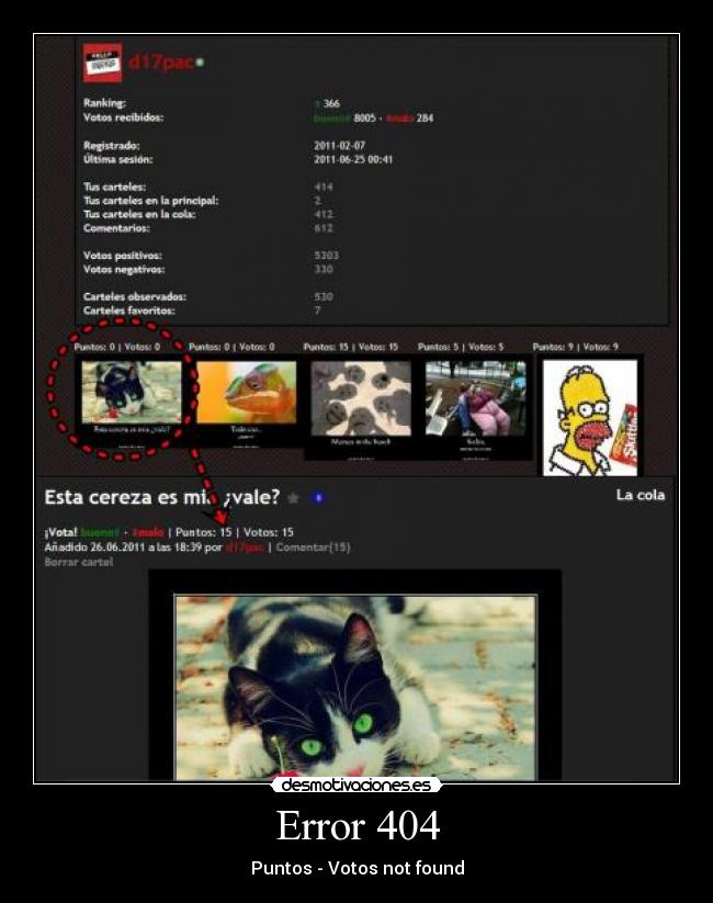 carteles error 404 404 error informatica desmotivaciones puntos votos negativo positivo not found desmotivaciones