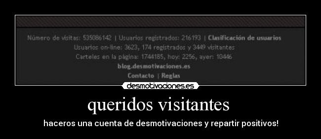 queridos visitantes - haceros una cuenta de desmotivaciones y repartir positivos!