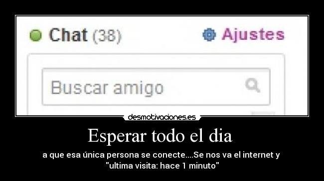 Esperar todo el dia  - a que esa única persona se conecte....Se nos va el internet y 
ultima visita: hace 1 minuto
