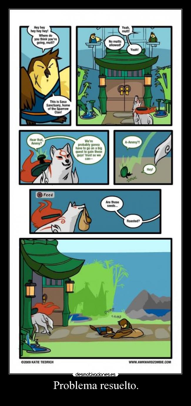 carteles problema resuelto okami desmotivaciones