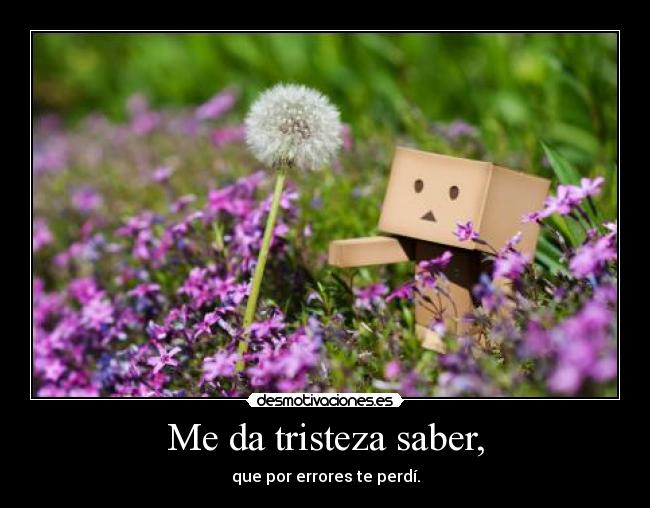 Me da tristeza saber, - que por errores te perdí.