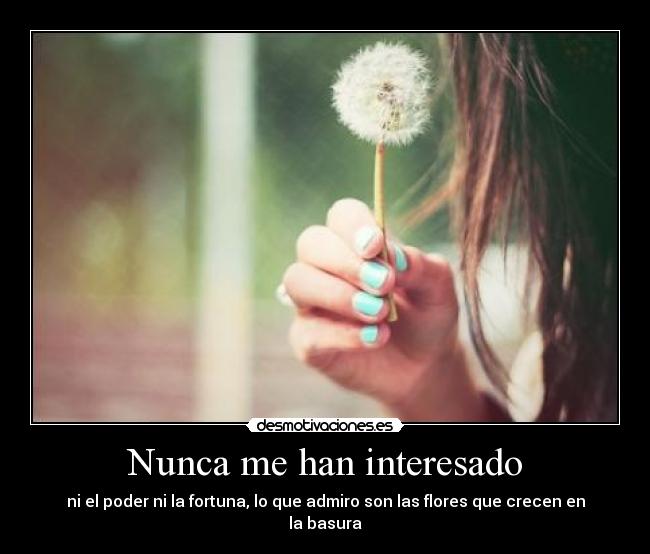 Nunca me han interesado - ni el poder ni la fortuna, lo que admiro son las flores que crecen en la basura