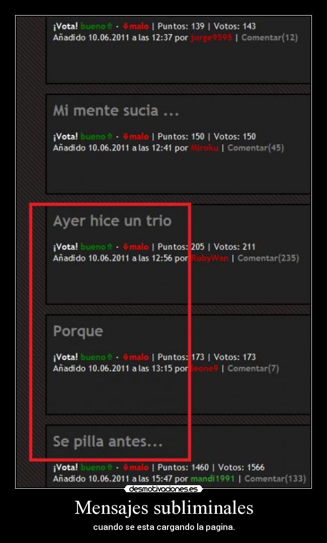 Mensajes subliminales - cuando se esta cargando la pagina.