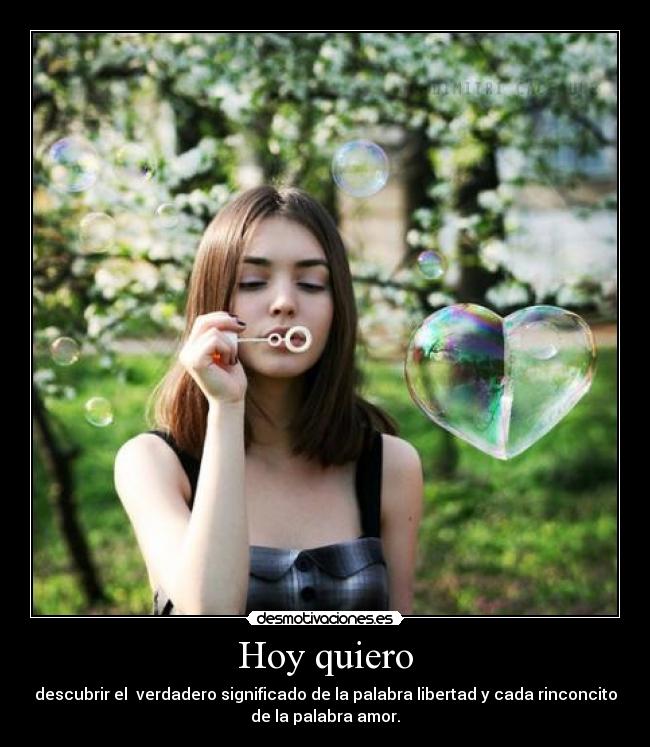 Hoy quiero - descubrir el verdadero significado de la palabra libertad y cada rinconcito
de la palabra amor.