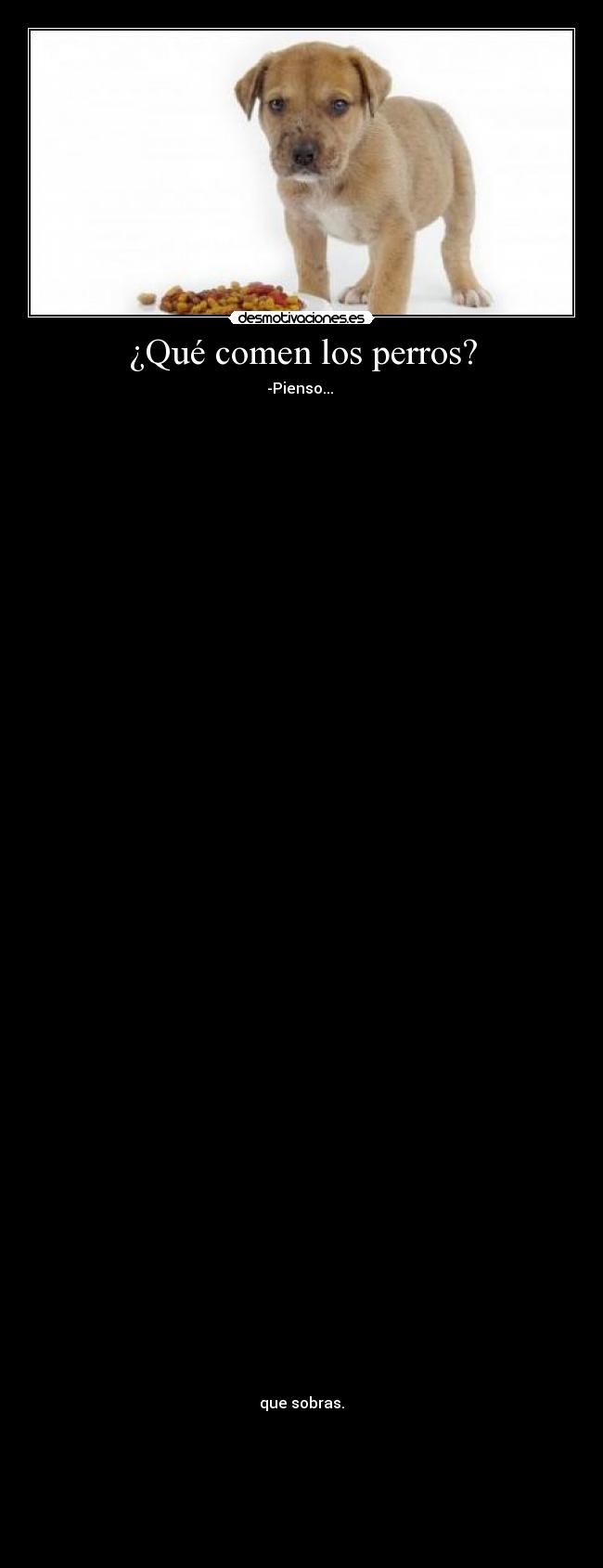 ¿Qué comen los perros? - -Pienso... 



















































que sobras.






