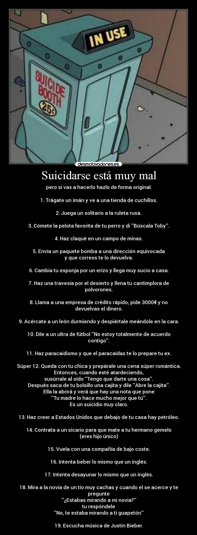 carteles suicidio muerte morir original chiste humor risa desmotivaciones