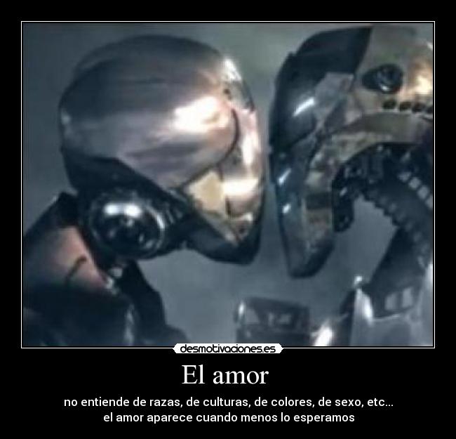 El amor  - no entiende de razas, de culturas, de colores, de sexo, etc...
el amor aparece cuando menos lo esperamos