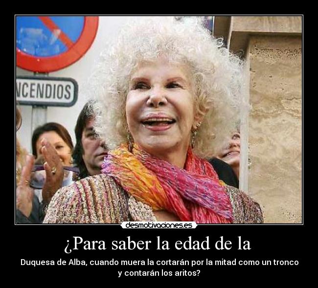 ¿Para saber la edad de la - Duquesa de Alba, cuando muera la cortarán por la mitad como un tronco
y contarán los aritos?
