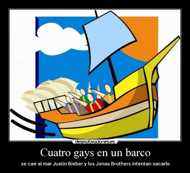 Cuatro gays en un barco - se cae al mar Justin Bieber y los Jonas Brothers intentan sacarlo