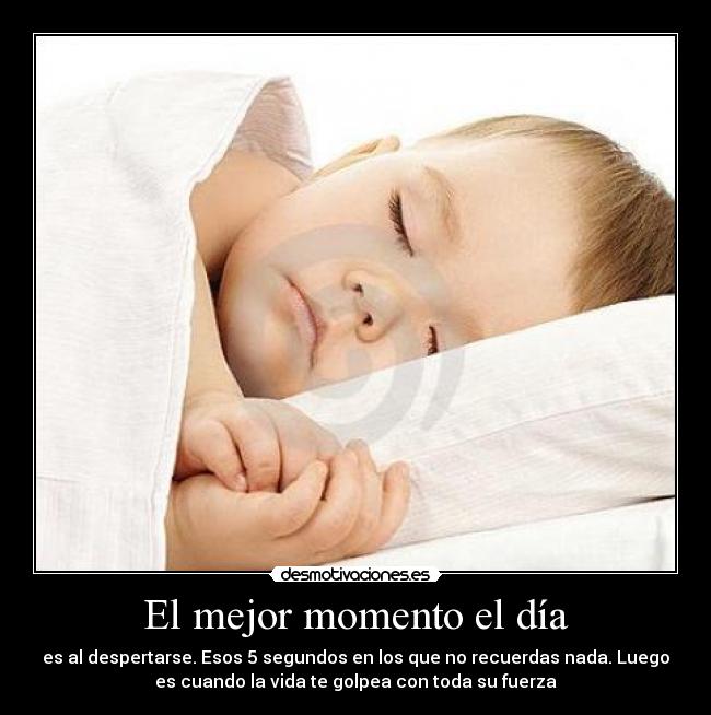 El mejor momento el día - es al despertarse. Esos 5 segundos en los que no recuerdas nada. Luego
es cuando la vida te golpea con toda su fuerza