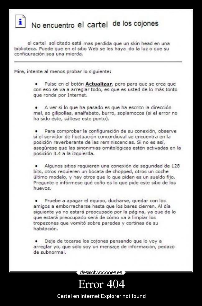 Error 404 - Cartel en Internet Explorer not found