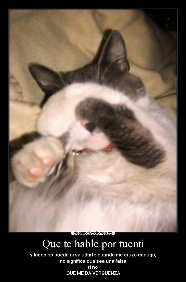 Que te hable por tuenti - y luego no pueda ni saludarte cuando me cruzo contigo,
no significa que sea una falsa
si no 
QUE ME DA VERGÜENZA