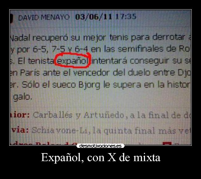 Expañol, con X de mixta -