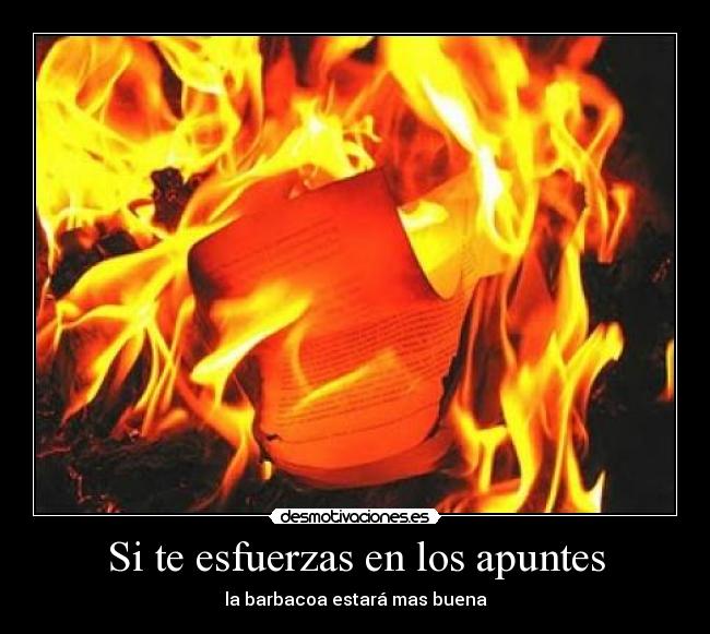 carteles quemar apuntes colegio clase asko mierda barbacoa con los desmotivaciones