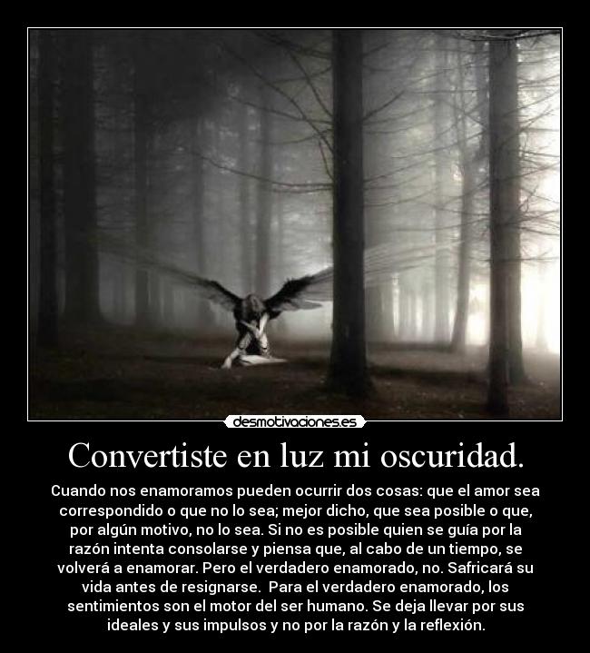 Convertiste en luz mi oscuridad. -