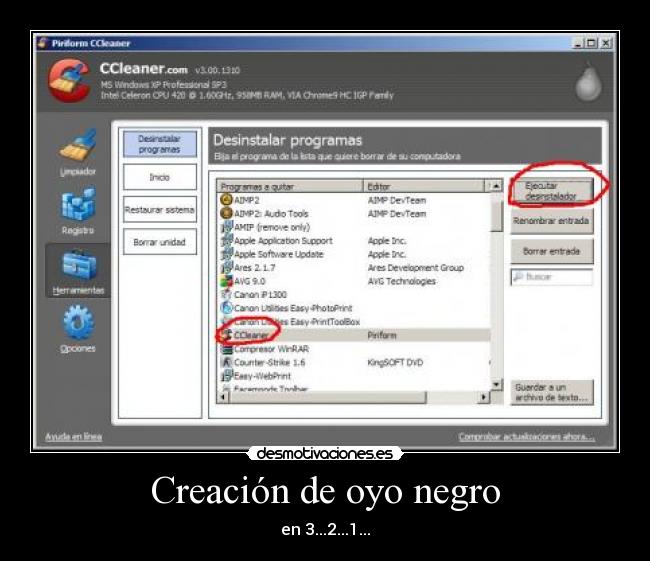 carteles ccleaner windows xp pepsicola oyo negro espacio otro mundo no muerte desmotivaciones