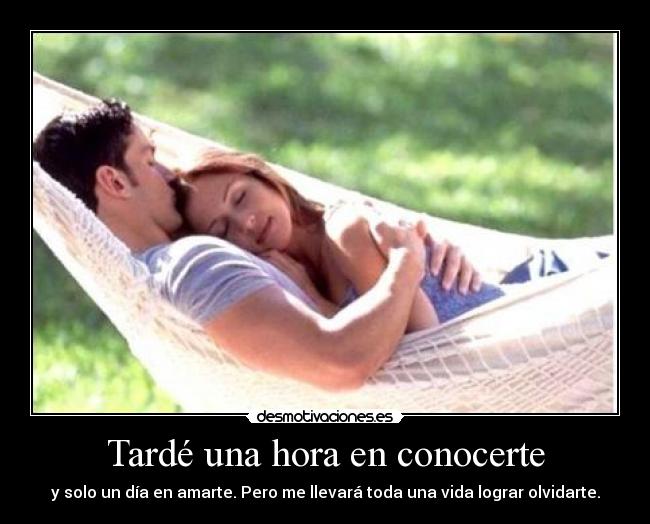 Tardé una hora en conocerte - y solo un día en amarte. Pero me llevará toda una vida lograr olvidarte.