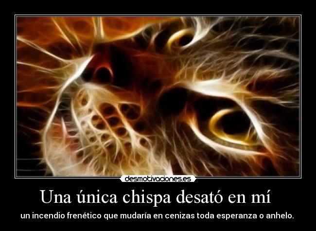 Una única chispa desató en mí - un incendio frenético que mudaría en cenizas toda esperanza o anhelo.