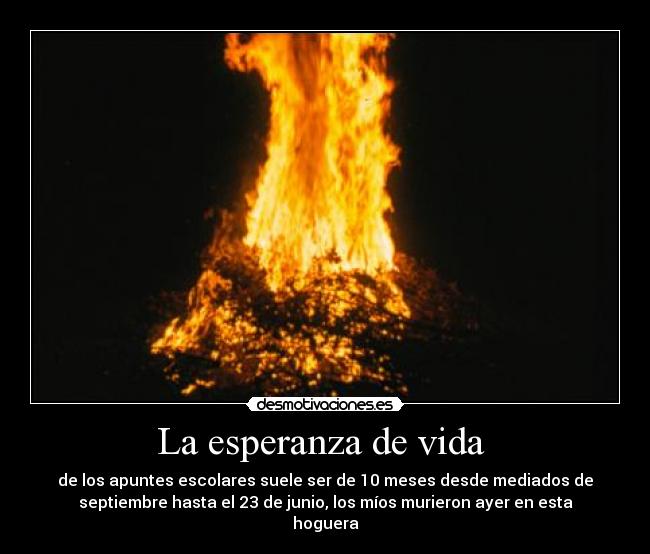 La esperanza de vida  - de los apuntes escolares suele ser de 10 meses desde mediados de
septiembre hasta el 23 de junio, los míos murieron ayer en esta
hoguera